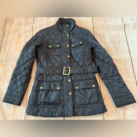 Banana Republic Women Quilted Jacket Size Medium Black Belted Moto Utility - Picture 1 of 8